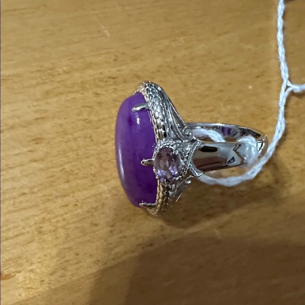Vintage Sterling Silver Purple Jade Amethyst Cocktail Statement Ring Size 9
